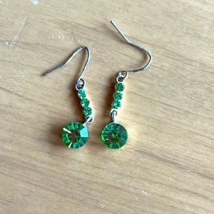 Green rhinestone dangle earrings